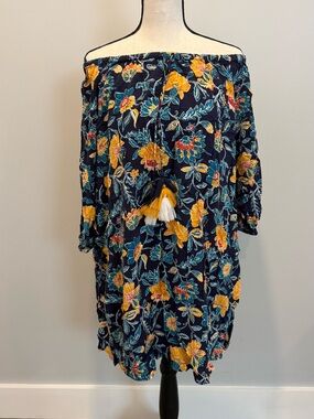 LOFT Navy Floral Off-Shoulder Mini Dress, size Xs, like new